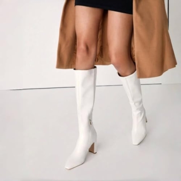 Lovee Cosee White Knee High Chunky Heels for Women