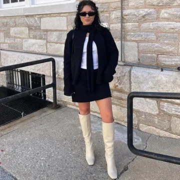 Lovee Cosee White Knee High Chunky Heels for Women