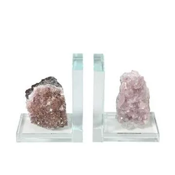 Sagebrook Home Glass and Amethyst Bookend, Decorative Book Ends for Shelves, Book Stopper Decor, Book Holder Supports for Books, Cookbooks, Video Games, Movies, 9.5" x 3.25" x 5.5", Purple, Set of 2
