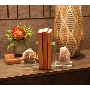 Sagebrook Home Glass and Amethyst Bookend, Decorative Book Ends for Shelves, Book Stopper Decor, Book Holder Supports for Books, Cookbooks, Video Games, Movies, 9.5" x 3.25" x 5.5", Purple, Set of 2