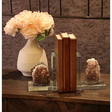 Sagebrook Home Glass and Amethyst Bookend, Decorative Book Ends for Shelves, Book Stopper Decor, Book Holder Supports for Books, Cookbooks, Video Games, Movies, 9.5" x 3.25" x 5.5", Purple, Set of 2