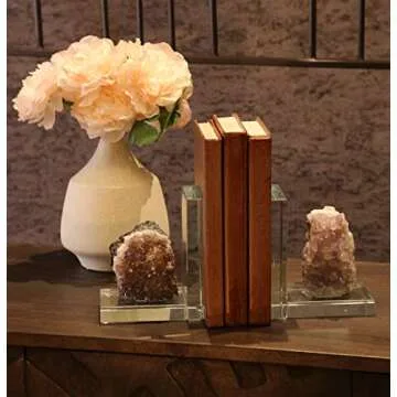 Sagebrook Home Glass and Amethyst Bookend, Decorative Book Ends for Shelves, Book Stopper Decor, Book Holder Supports for Books, Cookbooks, Video Games, Movies, 9.5" x 3.25" x 5.5", Purple, Set of 2