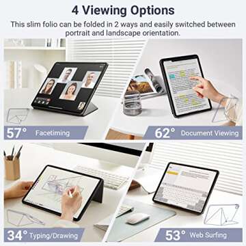 PITAKA Magnetic Case & Multi-Folio for iPad Pro 11 4th/3rd Gen (2022/2021), Magic Keyboard Compatible Case and Multi-fold Folio with Hidden Magnetic Apple Pencil Holder - Black