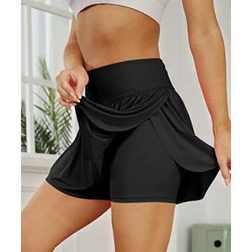 AUTOMET Womens Butterfly Flowy Summer Athletic High Waisted Workout Running Shorts with Zipper Pockets Gym Tennis Skirts Black