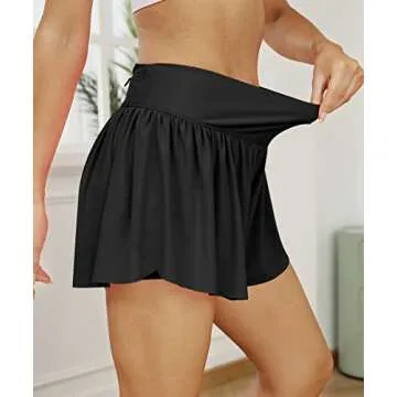 AUTOMET Womens Butterfly Flowy Summer Athletic High Waisted Workout Running Shorts with Zipper Pockets Gym Tennis Skirts Black