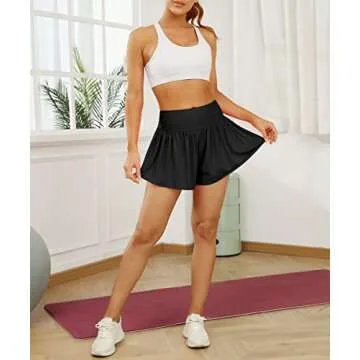 AUTOMET Womens Butterfly Flowy Summer Athletic High Waisted Workout Running Shorts with Zipper Pockets Gym Tennis Skirts Black