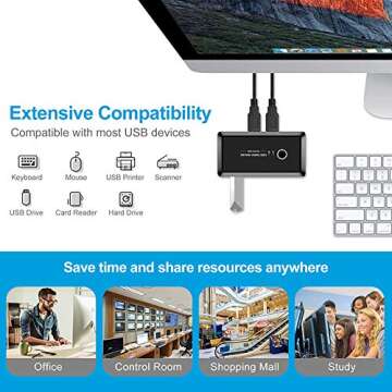 USB 3.0 Switcher Selector 2 Computers Sharing 4 USB Devices KVM Switch Hub Adapter for Keyboard Mous...