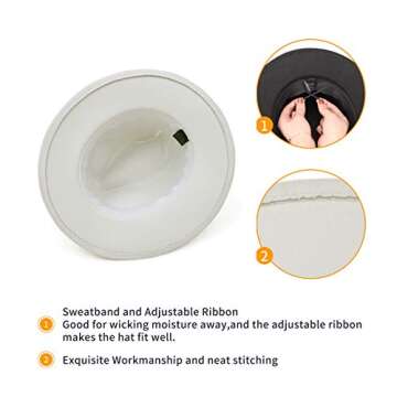 EOZY Women's Vintage Pearl Band Fedora Hat Trendy Wide Brim Trilby Panama Hat/White