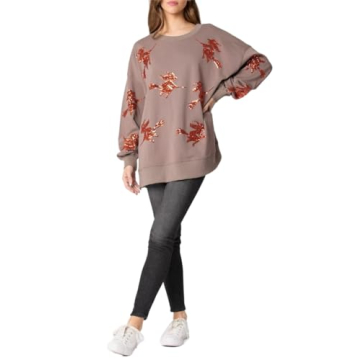 Melliflo Womens Sequin Halloween Witch Print Pullover Sweatshirts Crewneck Long Sleeve Oversized Sweatshirt Fall Gray