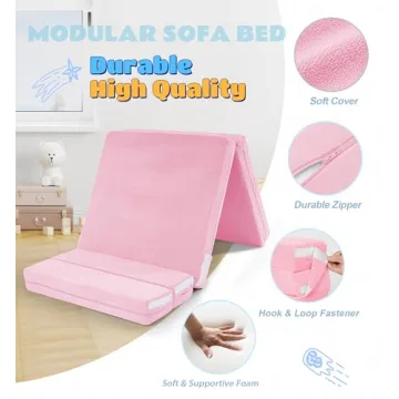 Elftopia 3-in-1 Folding Sofa Bed for Kids,Tri Folding Floor Toddler’s Mattress Fold up Sofa Bed,Child Foldable Futon Mattress,Folding Couch for Kids,Pink