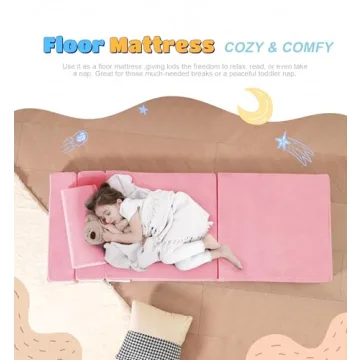Elftopia 3-in-1 Folding Sofa Bed for Kids,Tri Folding Floor Toddler’s Mattress Fold up Sofa Bed,Child Foldable Futon Mattress,Folding Couch for Kids,Pink