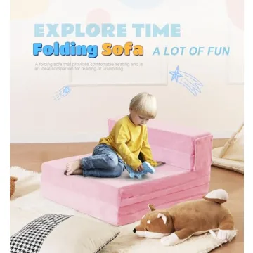 Elftopia 3-in-1 Folding Sofa Bed for Kids,Tri Folding Floor Toddler’s Mattress Fold up Sofa Bed,Child Foldable Futon Mattress,Folding Couch for Kids,Pink