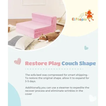 Elftopia 3-in-1 Folding Sofa Bed for Kids,Tri Folding Floor Toddler’s Mattress Fold up Sofa Bed,Child Foldable Futon Mattress,Folding Couch for Kids,Pink