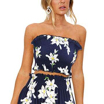 ULTRANICE Floral Print Crop Top Maxi Skirt Outfit Set