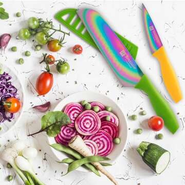 Hampton Forge HMC01E550S Rainbow Titanium – 10 Piece Knife Set with Blade Guards, Stainless Steel