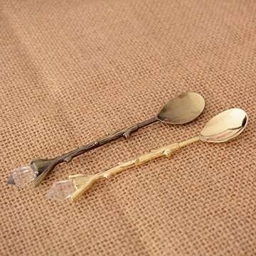 GOOTRADES 4 Pack Gold Retro Palace Carved Coffee Spoon Tea Spoon,Mini Ice Cream Scoop 4.6''