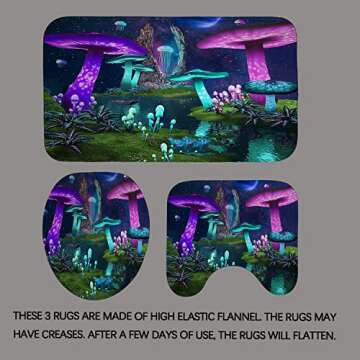 Dia Magico 4PCS Purple Teal Trippy Mushroom Shower Curtain Set, Starry Sky Galaxy Planet Boat River Enchanted Fantasy Plant Wonderland Fairy Tale Bathroom Decor Non-slip Bath Mat Toilet Rug, Jellyfish