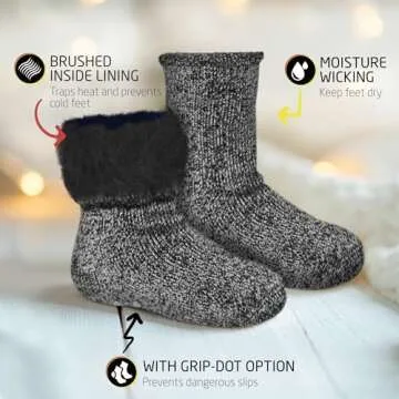 HOT FEET Toddler Warm Socks – 5/6 Pack Thermal Crew Winter Socks for Toddlers, Thick Insulated Snow Socks for Kids, 5 Marled Gripped (1)