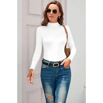 SHEIUGU Women's Mock Turtle Neck Bodysuit - Stylish & Soft
