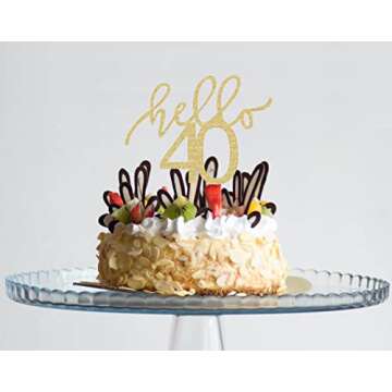 AHAORAY Hello 40 Cake Topper - Gold Glitter 40th Birthday Cake Decorations - 40 Wedding Anniversary ...
