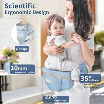 Safotad Baby Carrier with Hip Seat,Ergonomic M Position 6in1 Baby Carrier Newborn to Toddler,Head Su...