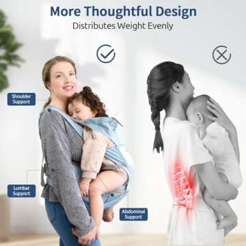Safotad Baby Carrier with Hip Seat,Ergonomic M Position 6in1 Baby Carrier Newborn to Toddler,Head Support and Breathable Mesh Newborn Carrier,Adjustable Baby Holder Carrier for Dad&Mom-Blue