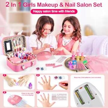 Kids Makeup Kit for Girl - 2 In 1 Kids Washable Makeup Toys & Nail Art Kit with Unicorn Cosmetic Case, Kids Play makeup for Girls, Real Girl Makeup Sets for Christmas Birthday Gifts Toys for 3-12 Year