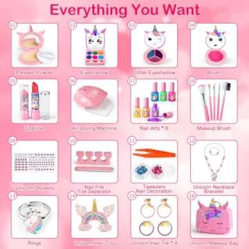 Kids Makeup Kit for Girl - 2 In 1 Kids Washable Makeup Toys & Nail Art Kit with Unicorn Cosmetic Case, Kids Play makeup for Girls, Real Girl Makeup Sets for Christmas Birthday Gifts Toys for 3-12 Year