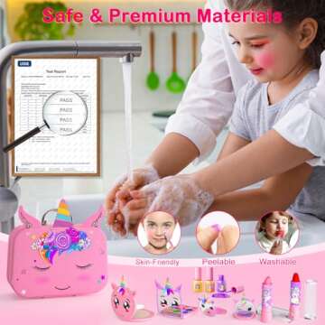 Kids Makeup Kit for Girl - 2 In 1 Kids Washable Makeup Toys & Nail Art Kit with Unicorn Cosmetic Case, Kids Play makeup for Girls, Real Girl Makeup Sets for Christmas Birthday Gifts Toys for 3-12 Year