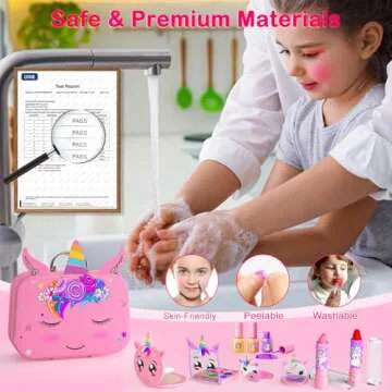 Kids Makeup Kit for Girl - 2 In 1 Kids Washable Makeup Toys & Nail Art Kit with Unicorn Cosmetic Case, Kids Play makeup for Girls, Real Girl Makeup Sets for Christmas Birthday Gifts Toys for 3-12 Year