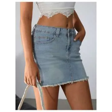 Y2K Raw Hem Denim Mini Skirt for Women - Stylish & Comfortable