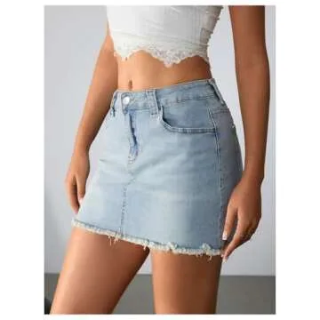 Y2K Raw Hem Denim Mini Skirt for Women - Stylish & Comfortable
