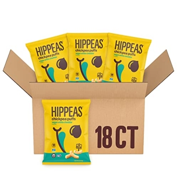 Hippeas Chickpea Puffs, Vegan White Cheddar, 0.8 Ounce (Pack of 18), 3g Protein, 2g Fiber, Vegan, Gl...