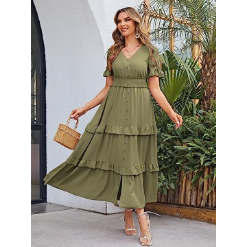 Amegoya Women's Summer Boho Tiered Maxi Dress