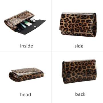 WALLYN'S Women Patent Leather Wallets Fashion Clutch Purses, Evening Bag Handbag Solid Color (Leopard Brown)