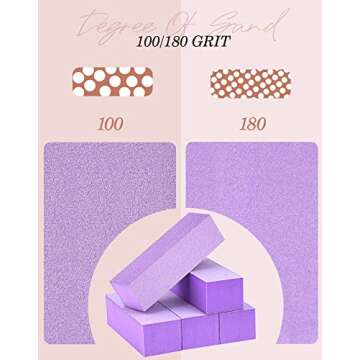 Maryton Nail Buffer Block, Medium/Fine Grit 100/180 Finishing Buffers for Acrylic Nails Gel Polish Nails, 3 Way Professional Pedicure Manicure Buffer Kits, 5 Count (Purple)