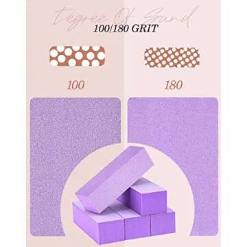 Maryton Nail Buffer Block, Medium/Fine Grit 100/180 Finishing Buffers for Acrylic Nails Gel Polish Nails, 3 Way Professional Pedicure Manicure Buffer Kits, 5 Count (Purple)
