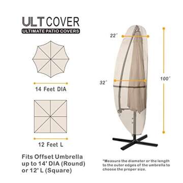 ULTCOVER Patio Parasol 600D Waterproof Outdoor Offset Banana Style Umbrella Cover - Perfect for 12-1...