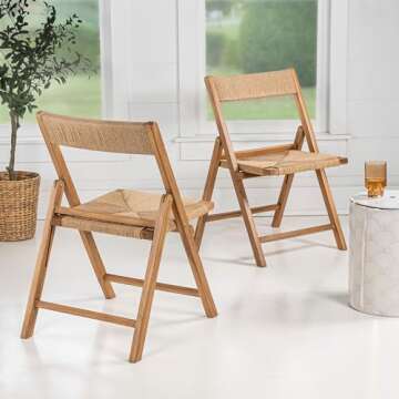 JONATHAN Y Kiawah Coastal Modern Wood Woven Seagrass Folding Chair Set of 2 for Stylish Living