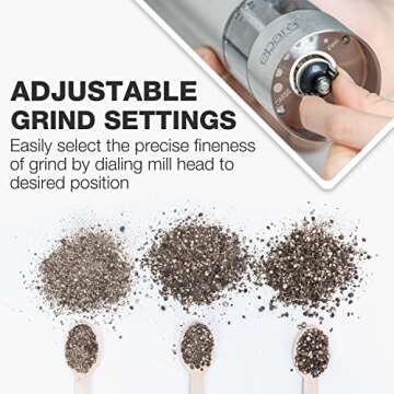 Eparé Electric Salt and Pepper Grinder with LED Light - Battery Operated Automatic One Handed Salt ...