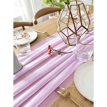 BOXAN Rustic 30x120 Inch Light Purple Sheer Table Runner for Boho Lavender Wedding Party Decor,Roman...