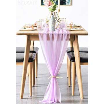 BOXAN Rustic 30x120 Inch Light Purple Sheer Table Runner for Boho Lavender Wedding Party Decor,Romantic Bridal & Baby Shower Lilac Reception Table Linen Scarf Swags Birthday Party Supplies Decorations