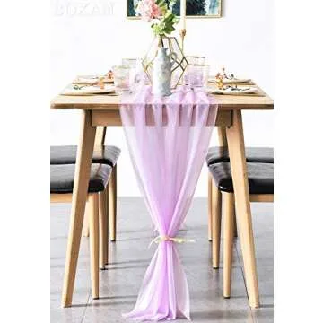 BOXAN Rustic 30x120 Inch Light Purple Sheer Table Runner for Boho Lavender Wedding Party Decor,Romantic Bridal & Baby Shower Lilac Reception Table Linen Scarf Swags Birthday Party Supplies Decorations