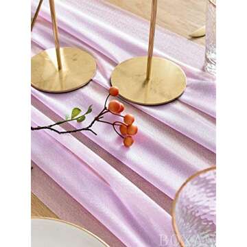 BOXAN Rustic 30x120 Inch Light Purple Sheer Table Runner for Boho Lavender Wedding Party Decor,Romantic Bridal & Baby Shower Lilac Reception Table Linen Scarf Swags Birthday Party Supplies Decorations