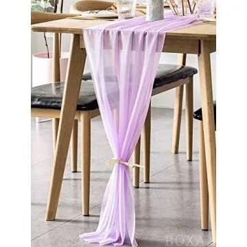 BOXAN Rustic 30x120 Inch Light Purple Sheer Table Runner for Boho Lavender Wedding Party Decor,Romantic Bridal & Baby Shower Lilac Reception Table Linen Scarf Swags Birthday Party Supplies Decorations