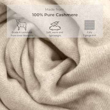 Jet&Bo 100% Pure Cashmere Lightweight Travel Wrap, Shawl & Scarf Beige, Storage Bag + Gift Box