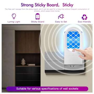 Flying Insect Trap 20PCS Glue Boards - Mosquito Killer Indoor - Gnat, Moth, Fruit Flies, Fly Traps - Attractant Catcher with UV LED Light Bug Zapper for Indoors, Home, Office - 2 PCS wacieo