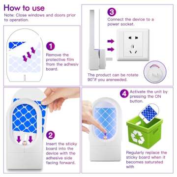 Flying Insect Trap 20PCS Glue Boards - Mosquito Killer Indoor - Gnat, Moth, Fruit Flies, Fly Traps - Attractant Catcher with UV LED Light Bug Zapper for Indoors, Home, Office - 2 PCS wacieo