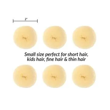 Styla Hair Small Donut Bun Maker for Kids' Ballet Buns, Sock Buns, and Easy Hairstyling (6pc Blonde 2 Inch Size)