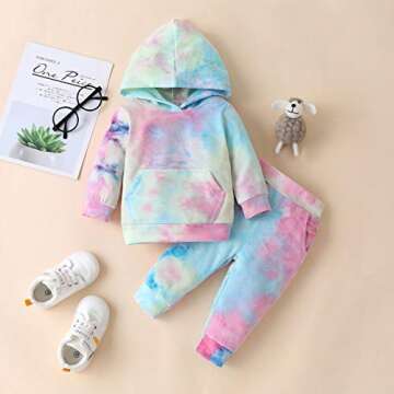 Newborn Infant Baby Girls Sweatshirts Tie Dye Sweatsuit Hoodies Tops Pants 2Pc Tracksuit Fall Winter...